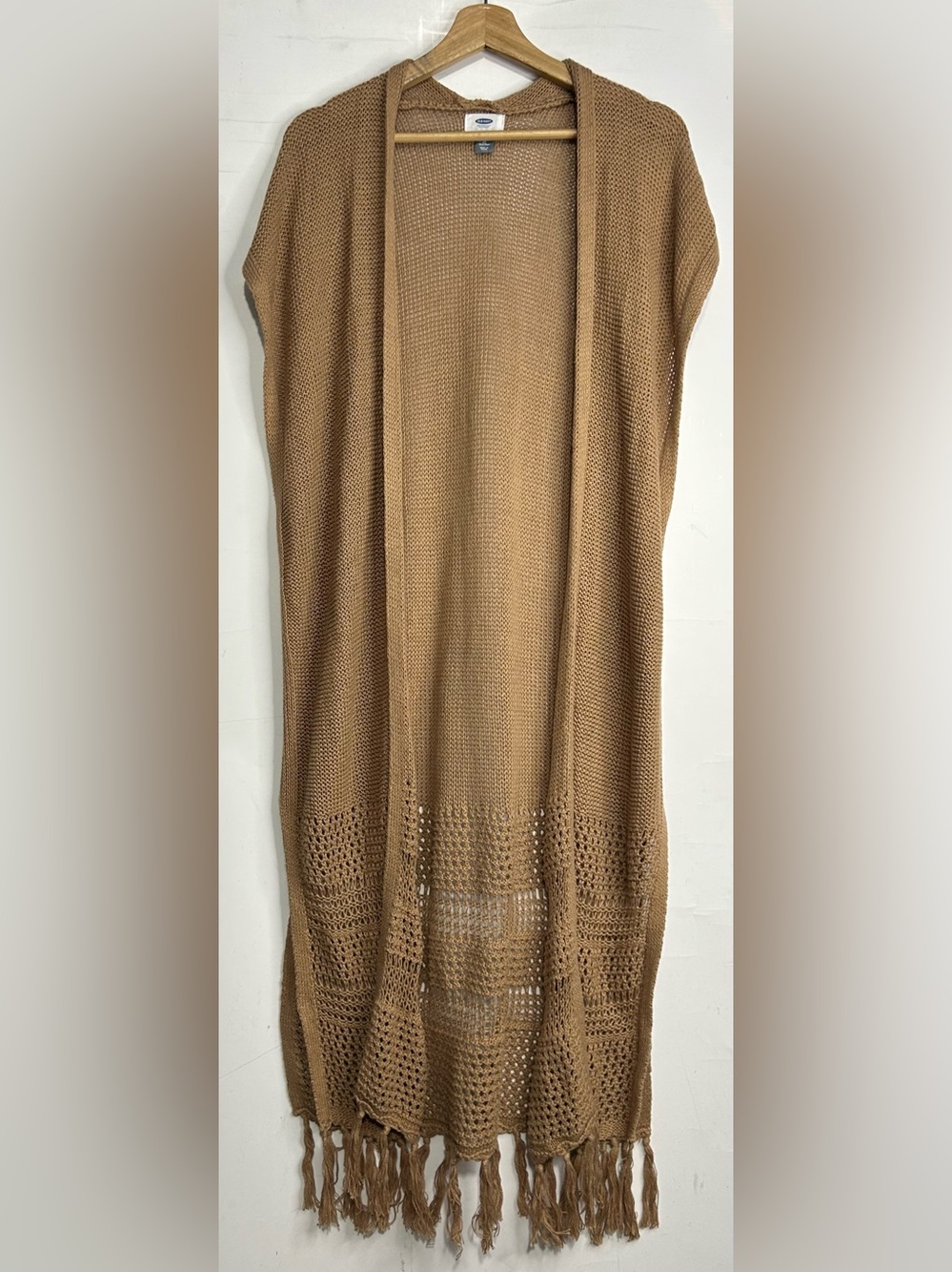 5 for $25🔥Old Navy Tan Open Front Fringe Hem Knit Cardigan 1X